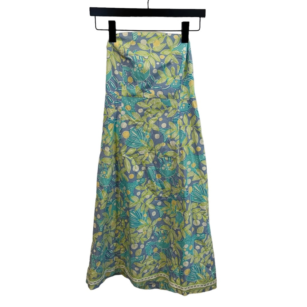 Lilly Pulitzer Strapless Dress in Blue and Yellow